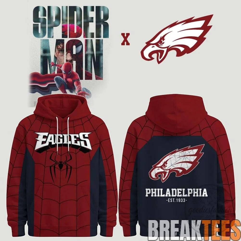 Philadelphia Eagles Spider-Man Web Pattern Red and Blue Hoodie