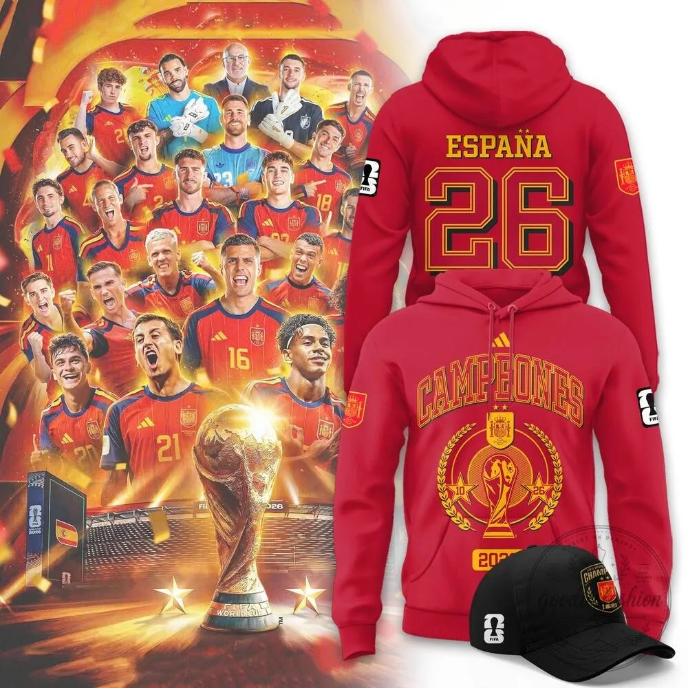 Spain National Football Team Campeones World Cup 2026 Red Hoodie