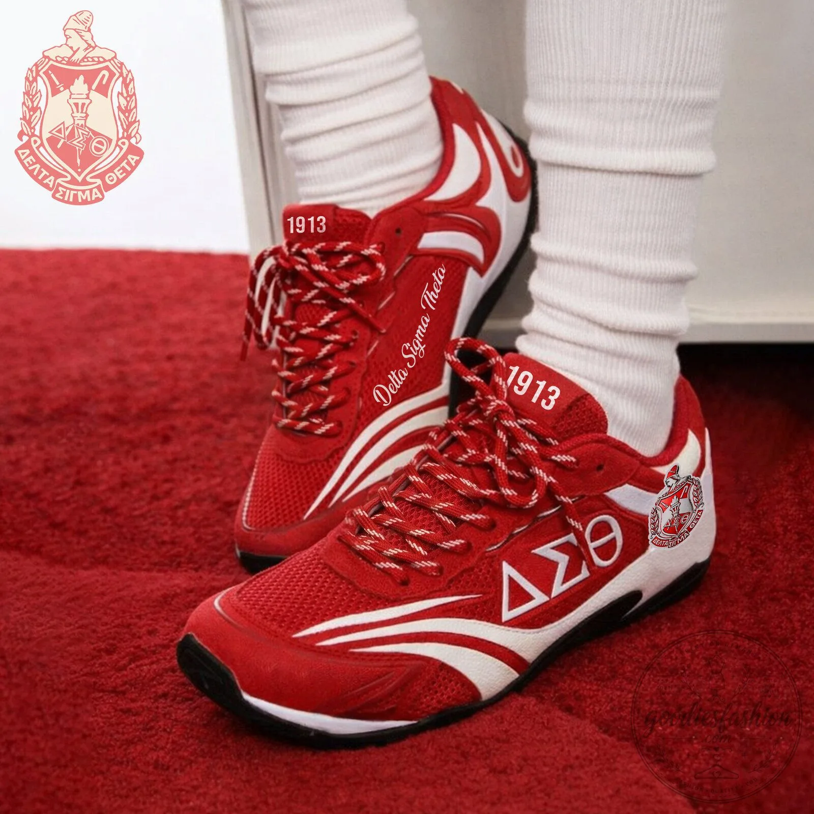 Delta Sigma Theta Sorority 1913 Red and White Athletic Sneakers for Women