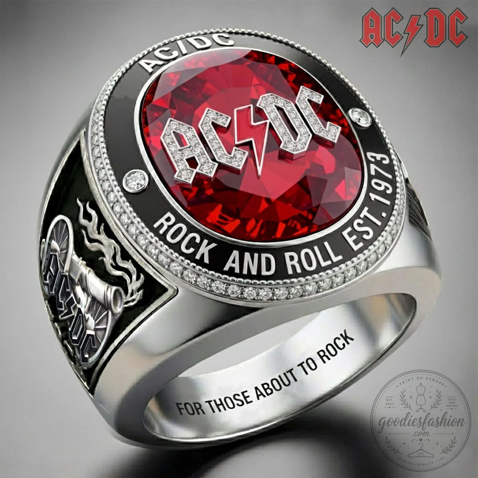 AC/DC Rock and Roll Est. 1973 For Those About To Rock Band Ring