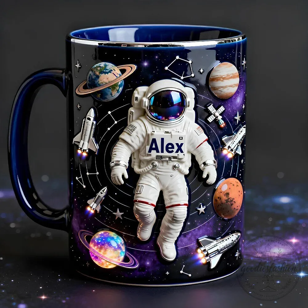 Personalized Astronaut Space Adventure Mug with Planets and Spaceships
