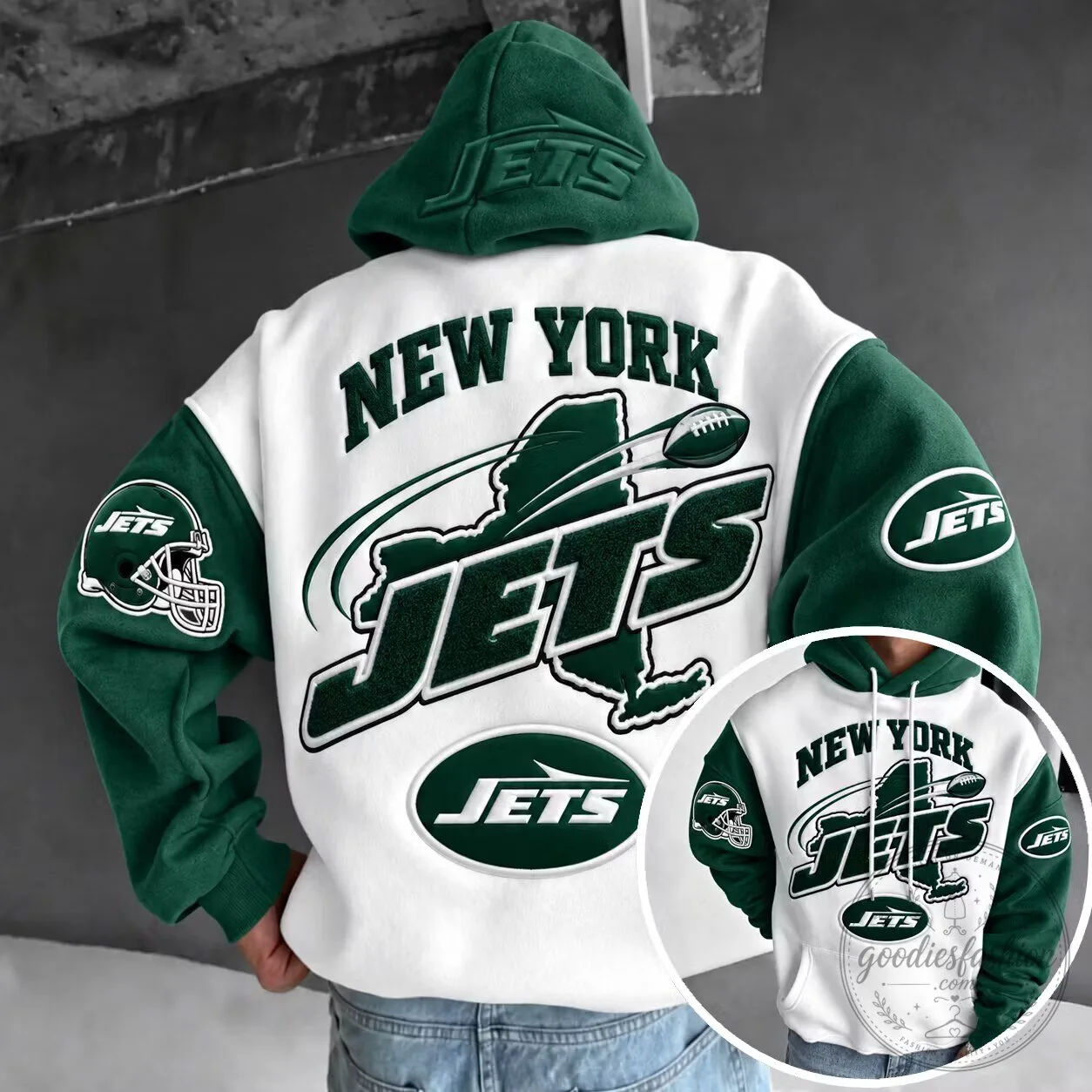 New York Jets Football Team Green and White Fan Apparel Hoodie