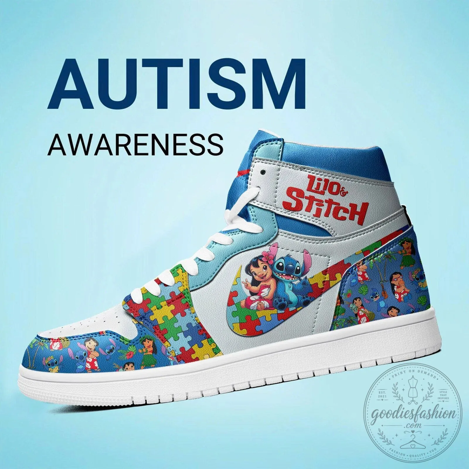 Lilo and Stitch Autism Awareness High-Top Shoes