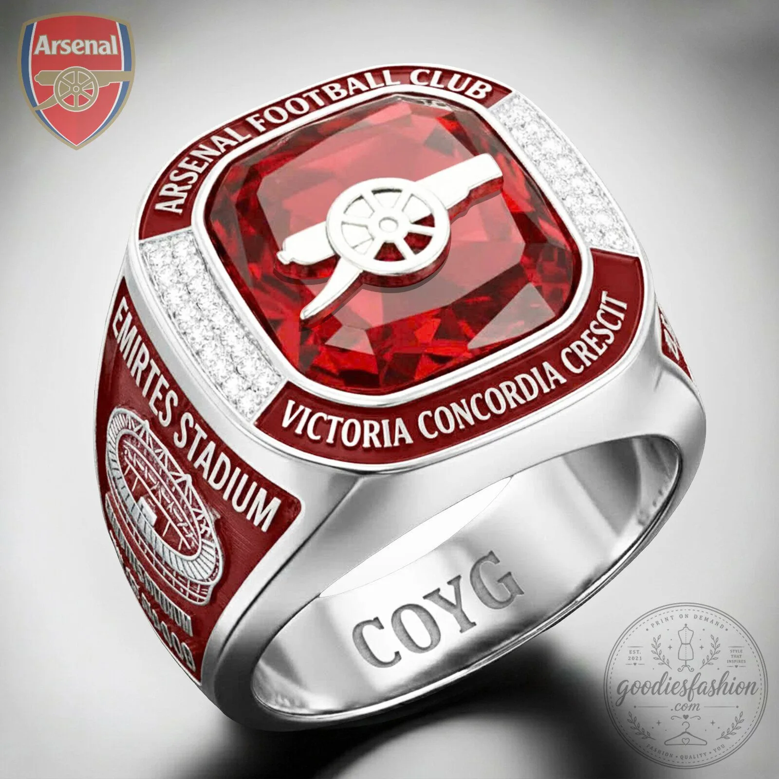 Arsenal Football Club Emirates Stadium Red Gemstone Ring