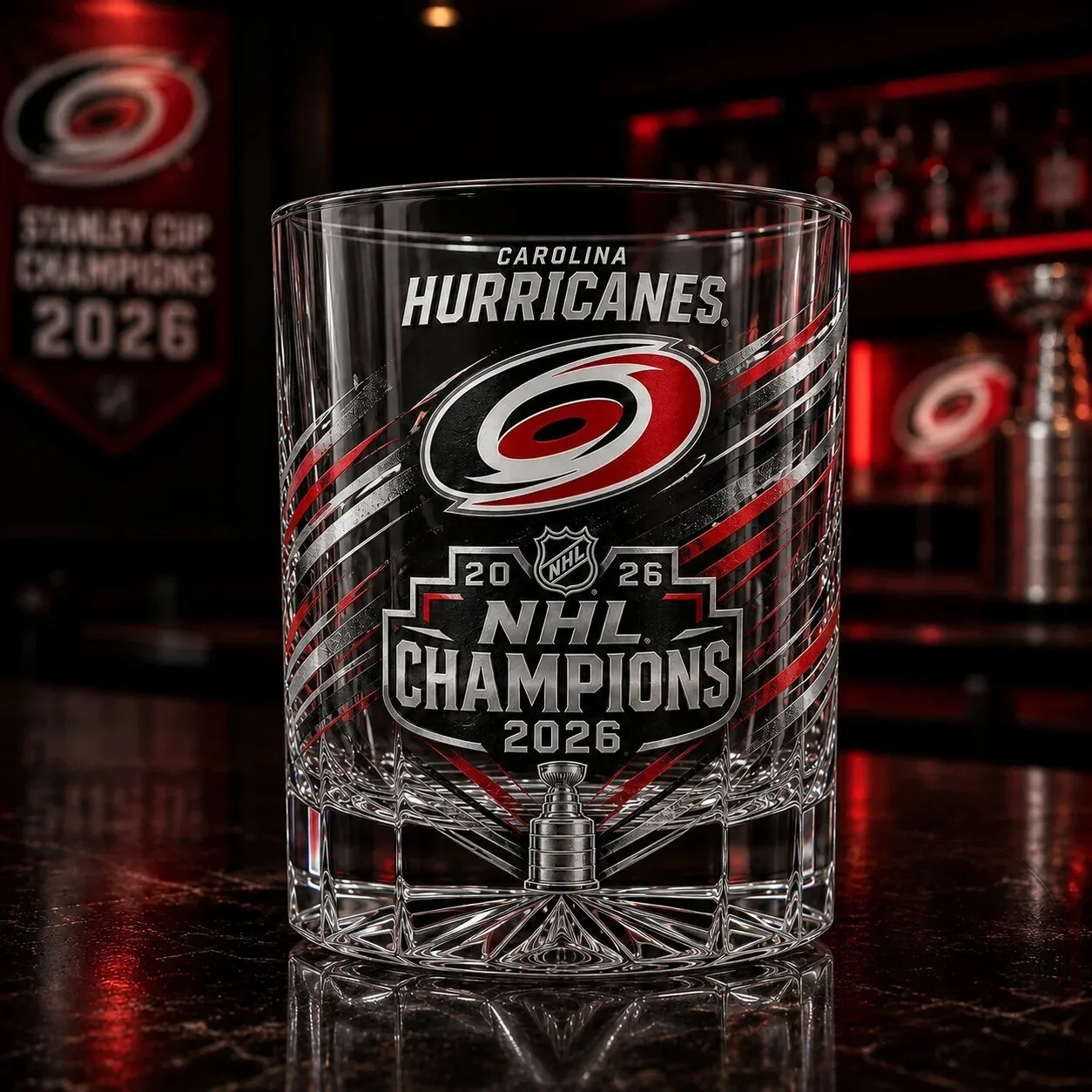 Carolina Hurricanes NHL Stanley Cup Champions 2026 Whiskey Glass 2 Carolina Hurricanes NHL Stanley Cup Champions 2026 Whiskey Glass