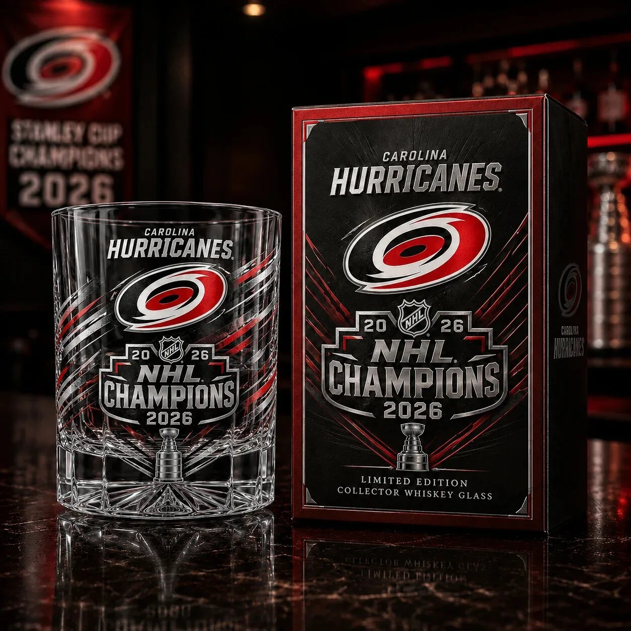 Carolina Hurricanes NHL Stanley Cup Champions 2026 Whiskey Glass 7 Carolina Hurricanes NHL Stanley Cup Champions 2026 Whiskey Glass