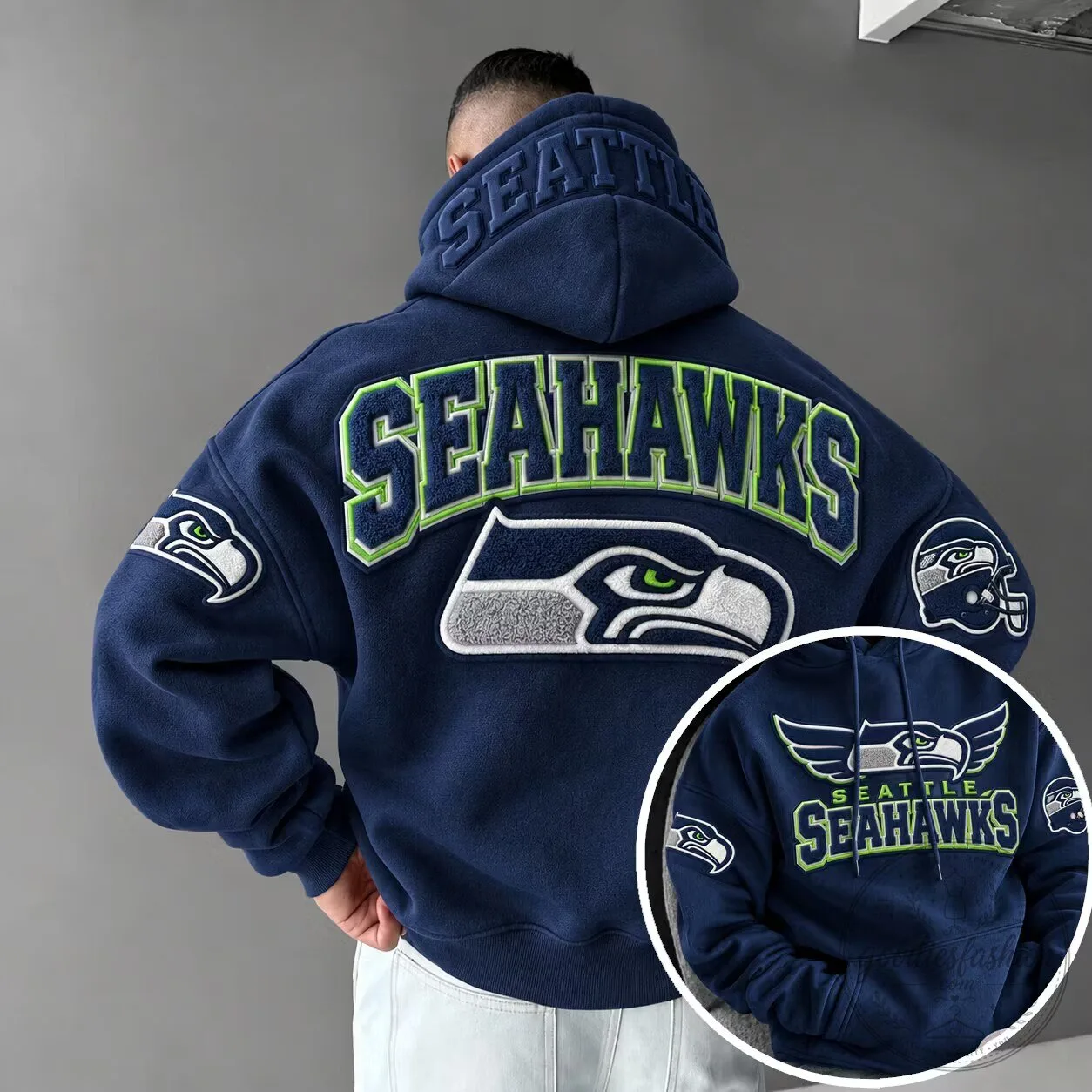 Seattle Seahawks Embroidered Logo Navy Blue Hoodie