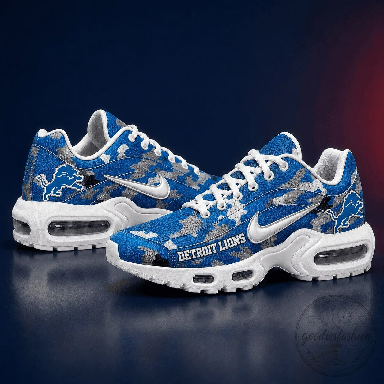 Detroit Lions Blue Camouflage Pattern Athletic Sneakers