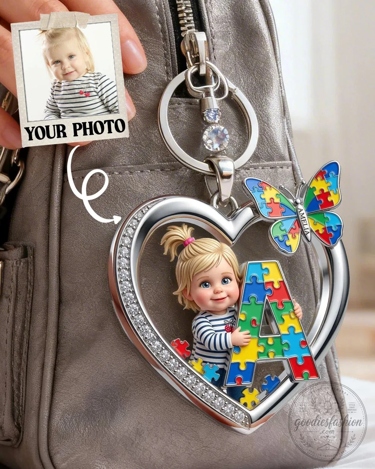 Autism Awareness Puzzle Heart Butterfly Custom Photo Keychain 1 Autism Awareness Puzzle Heart Butterfly Custom Photo Keychain