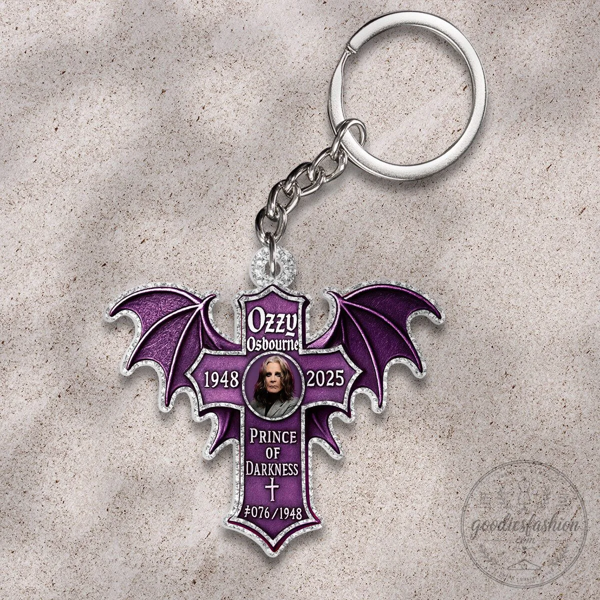 Ozzy Osbourne Prince of Darkness Bat Cross Keychain