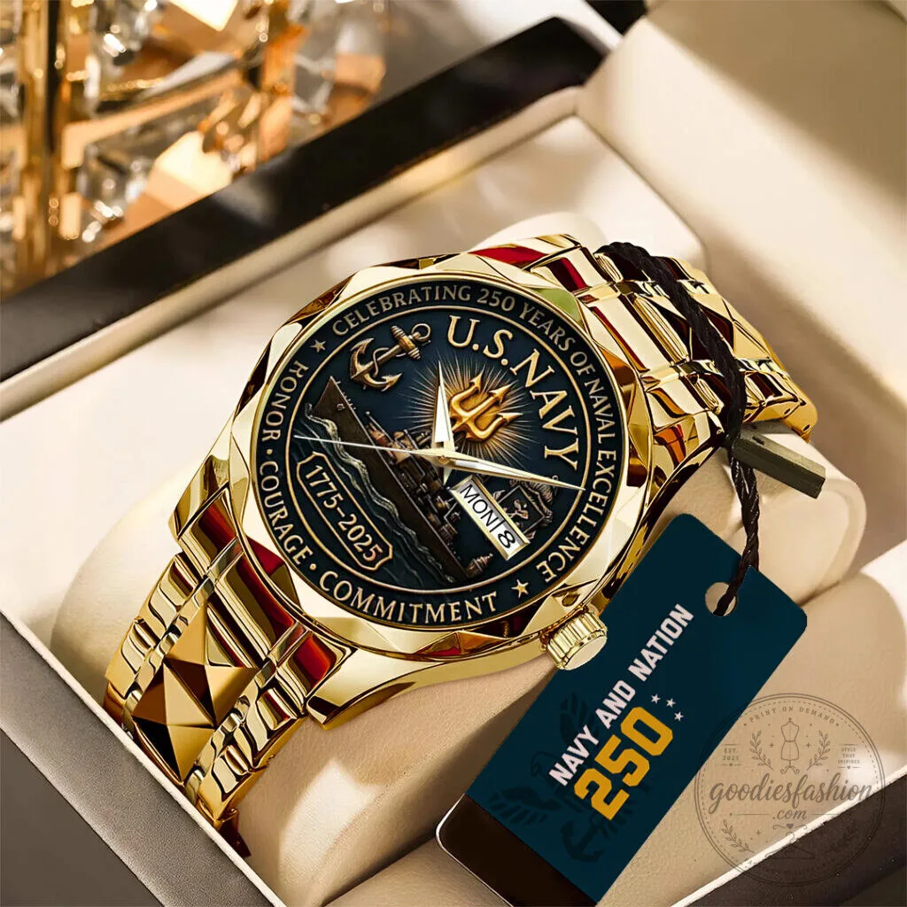 250th Anniversary Stainless Steel Watch with Gold Tone for United States Navy