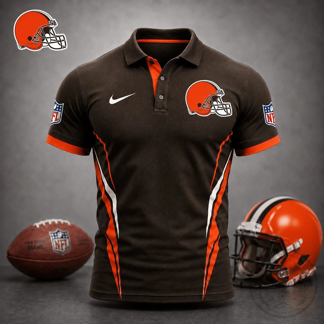Cleveland Browns Football Team Orange and Brown Polo Shirt for Men