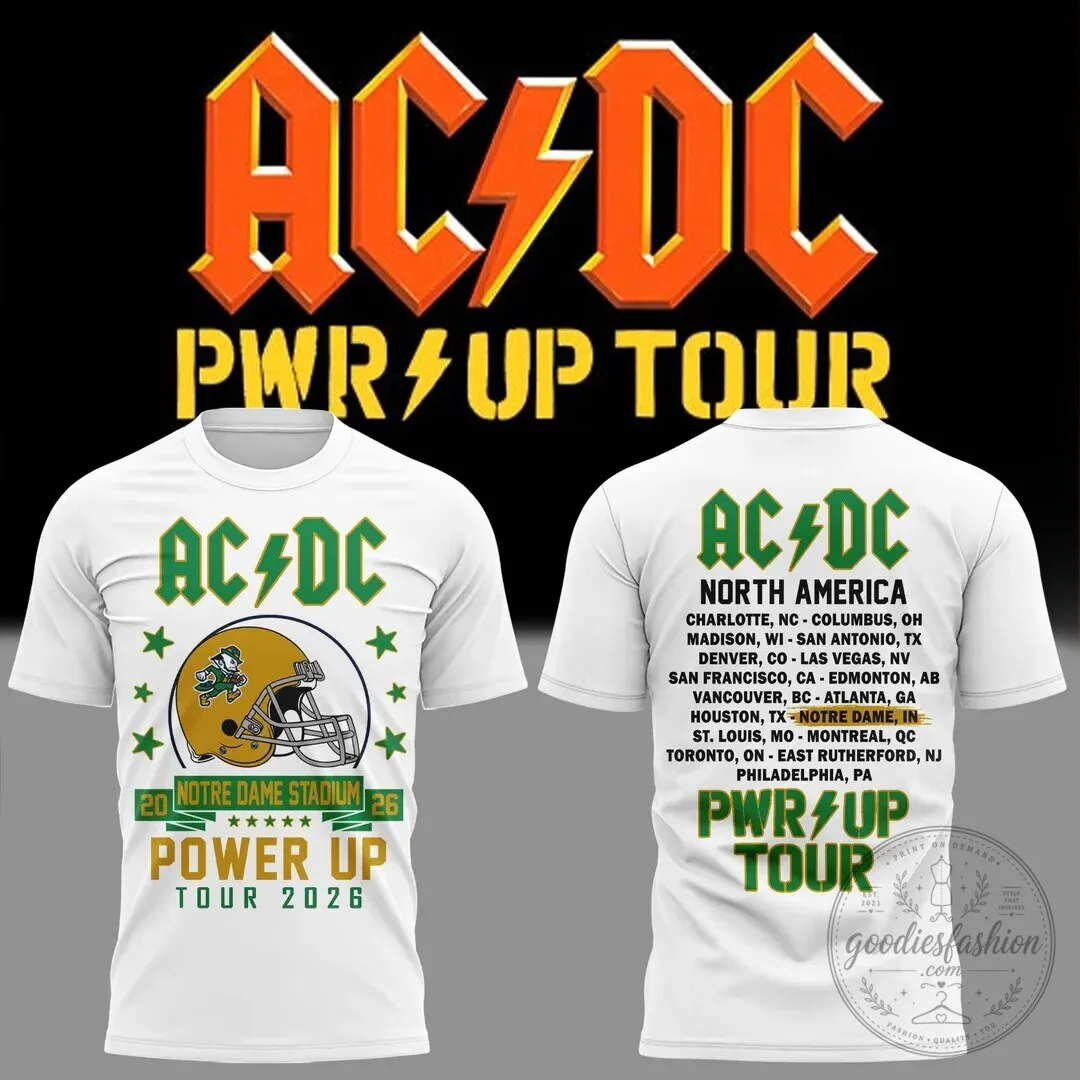 2026 Concert T-Shirt for AC/DC Power Up Tour - Notre Dame Football Edition