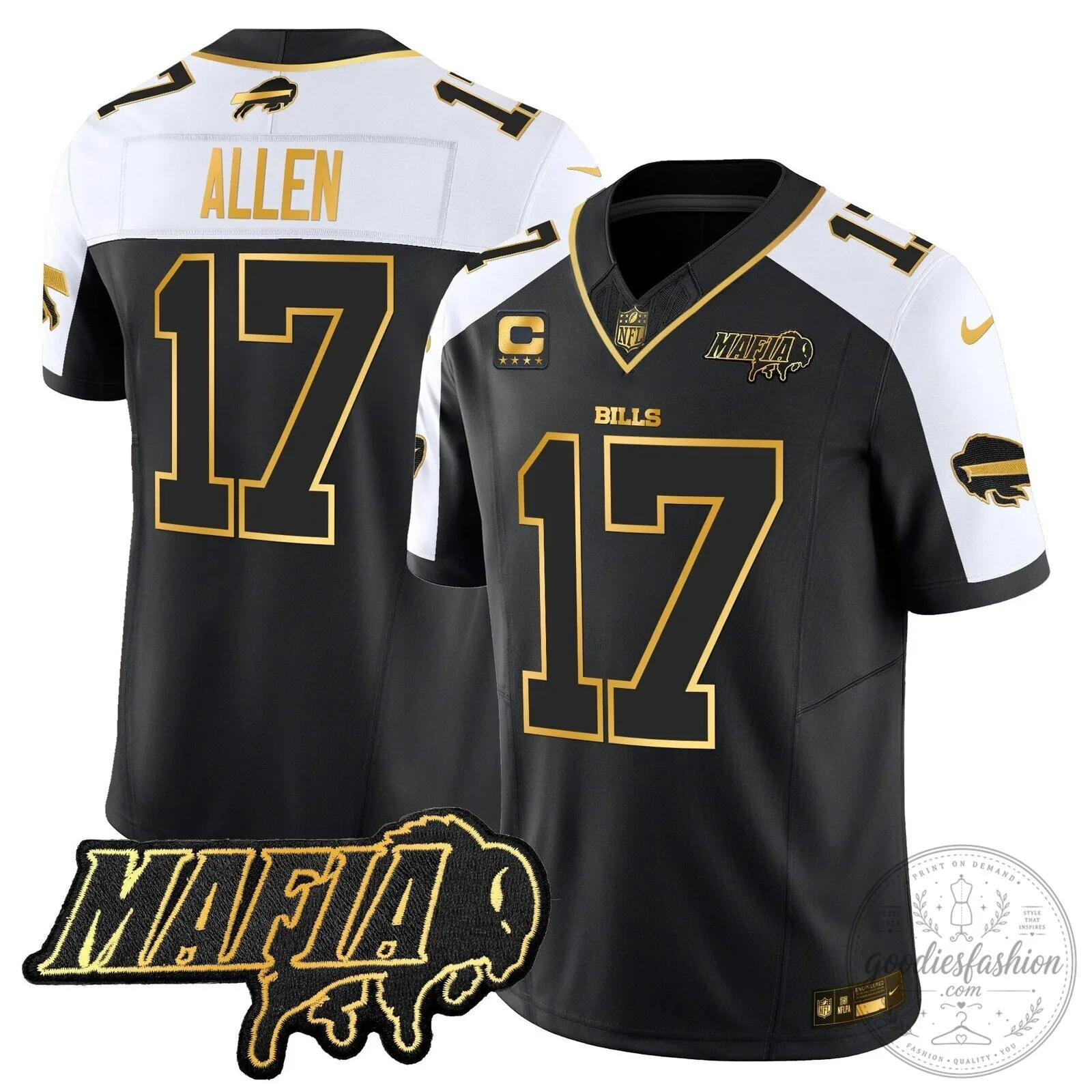 Bills Mafia Josh Allen 17 Black Gold Football Jersey
