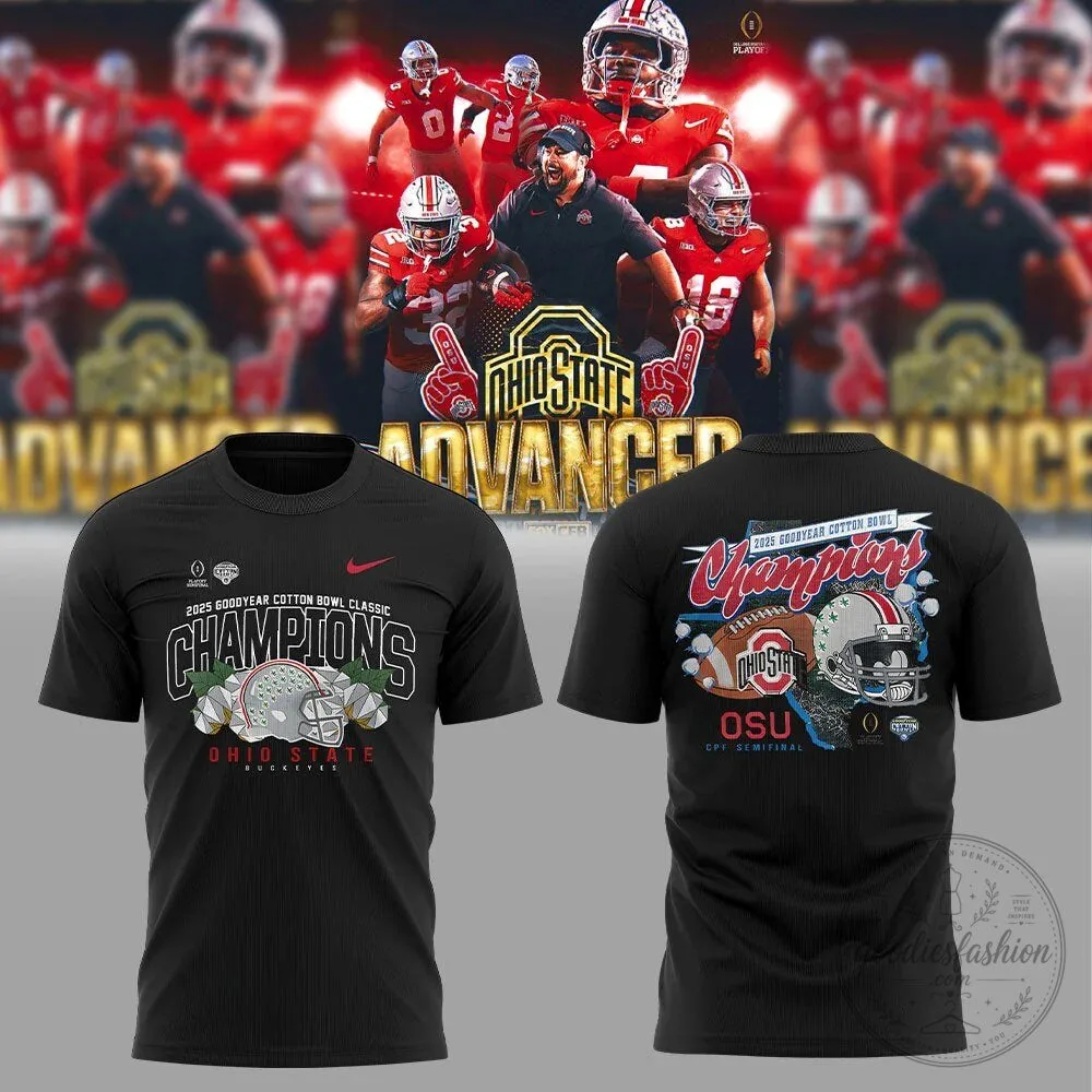 Ohio State Football 2025 Goodyear Cotton Bowl Champions Black T-Shirt