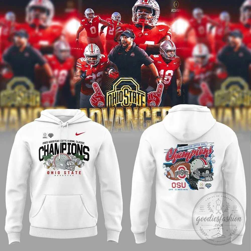 White Hoodie for Ohio State Football 2025 Cotton Bowl Champions