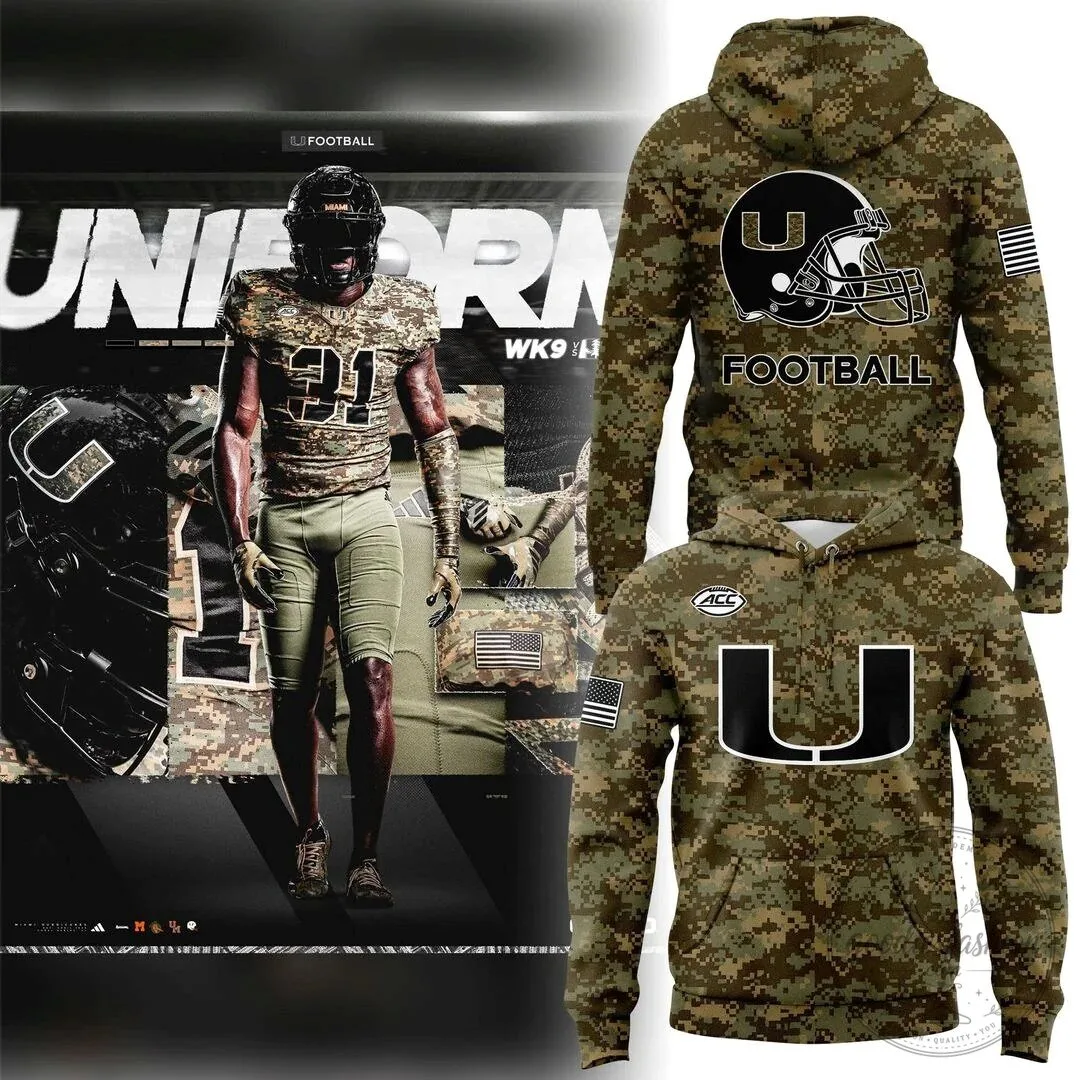 Camouflage Hoodie for Miami Hurricanes Football Military Appreciation