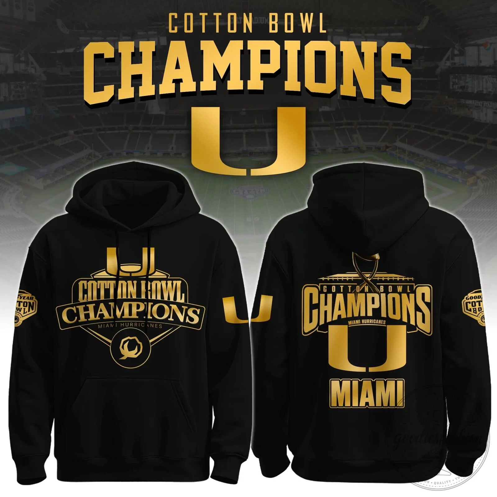 Miami Hurricanes Football Cotton Bowl Champions Black Hoodie