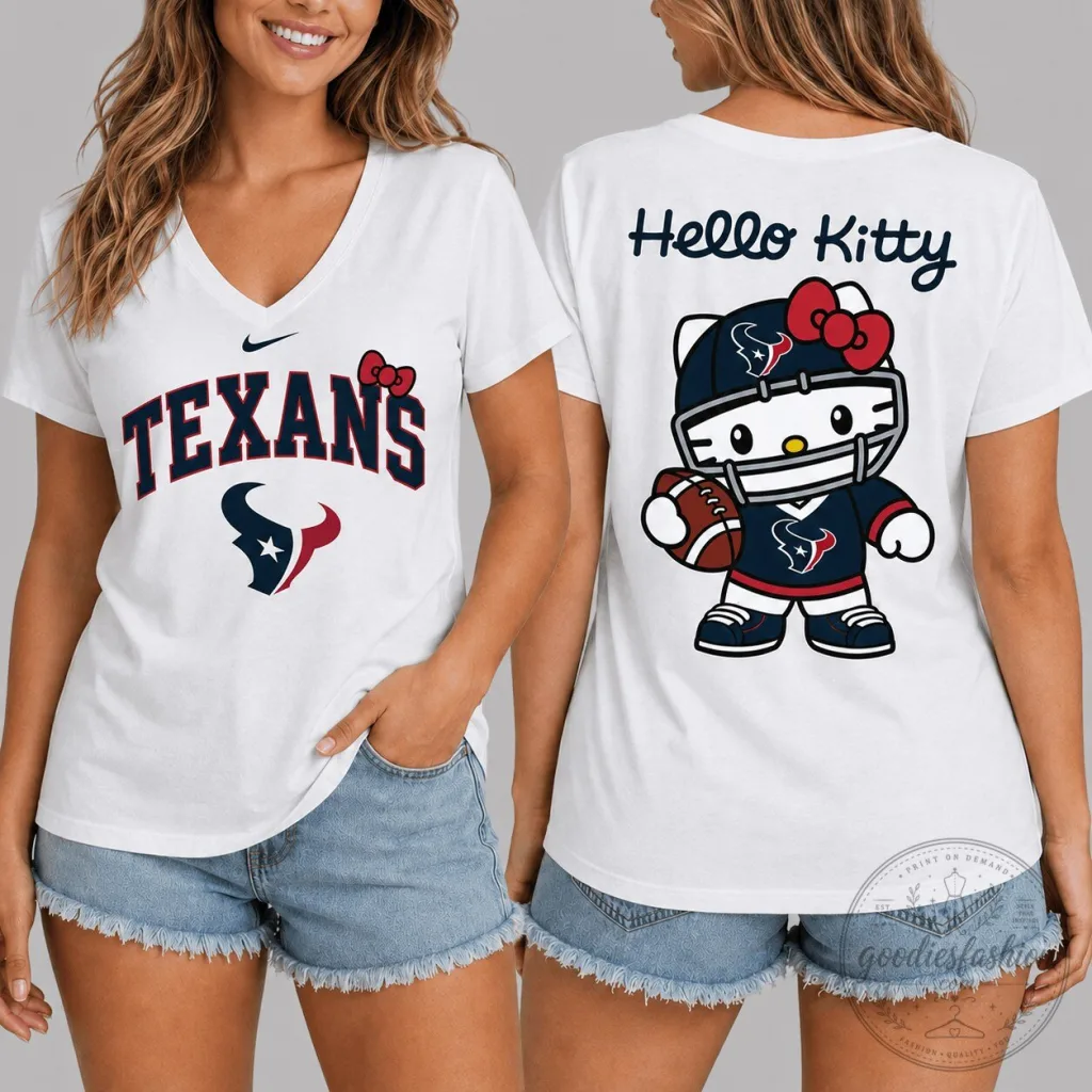 Houston Texans Football Hello Kitty Women's V-Neck T-Shirt Houston Texans Football Hello Kitty Women's V-Neck T-Shirt