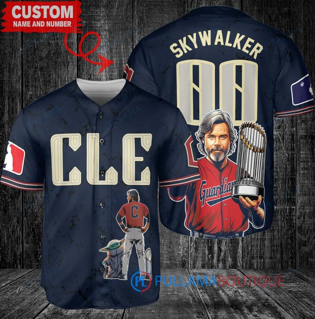 Luke Skywalker Cleveland Guardians Baseball Jersey, Star Wars World Series Trophy