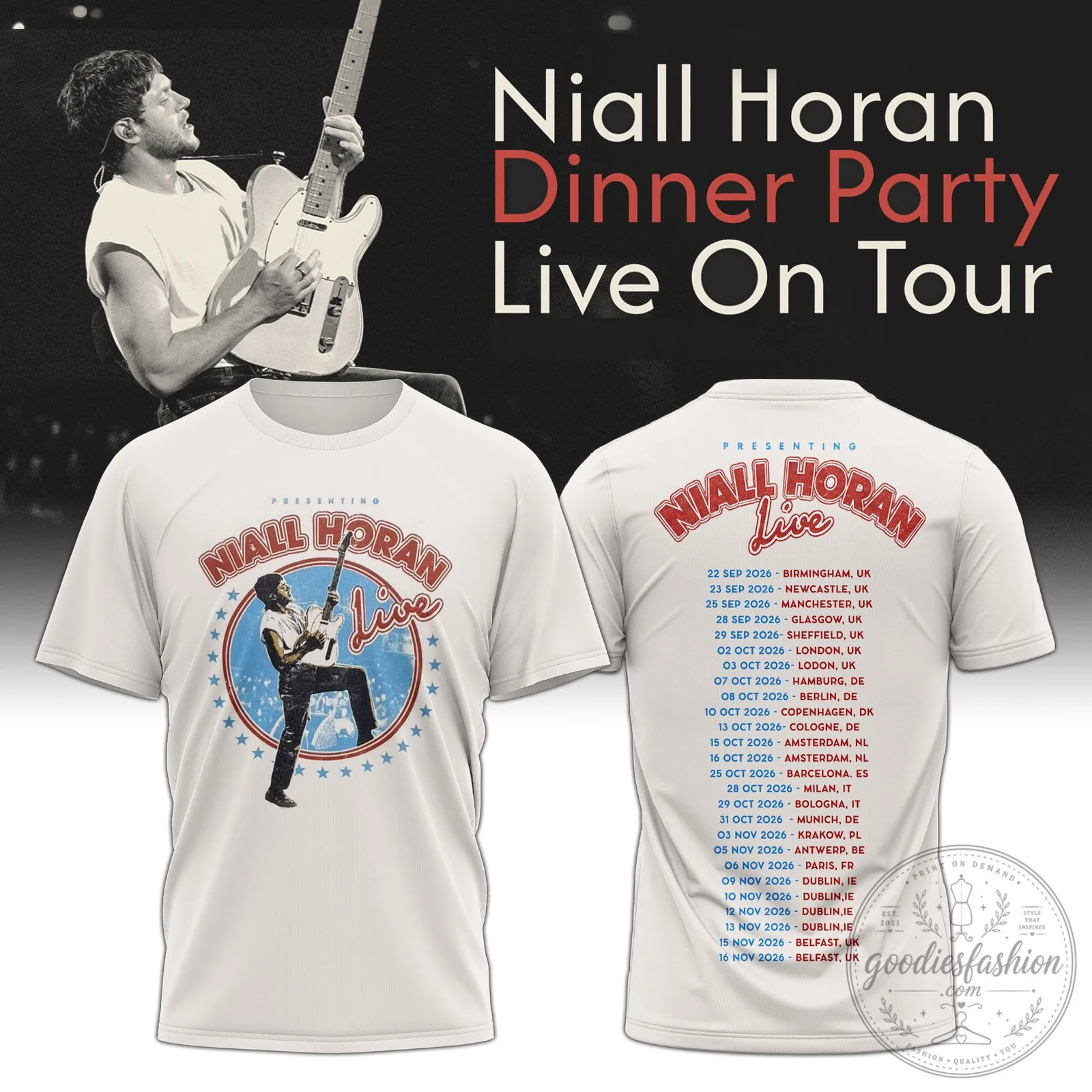 Niall Horan The Show Live On Tour 2026 Concert Dates White Graphic T-Shirt