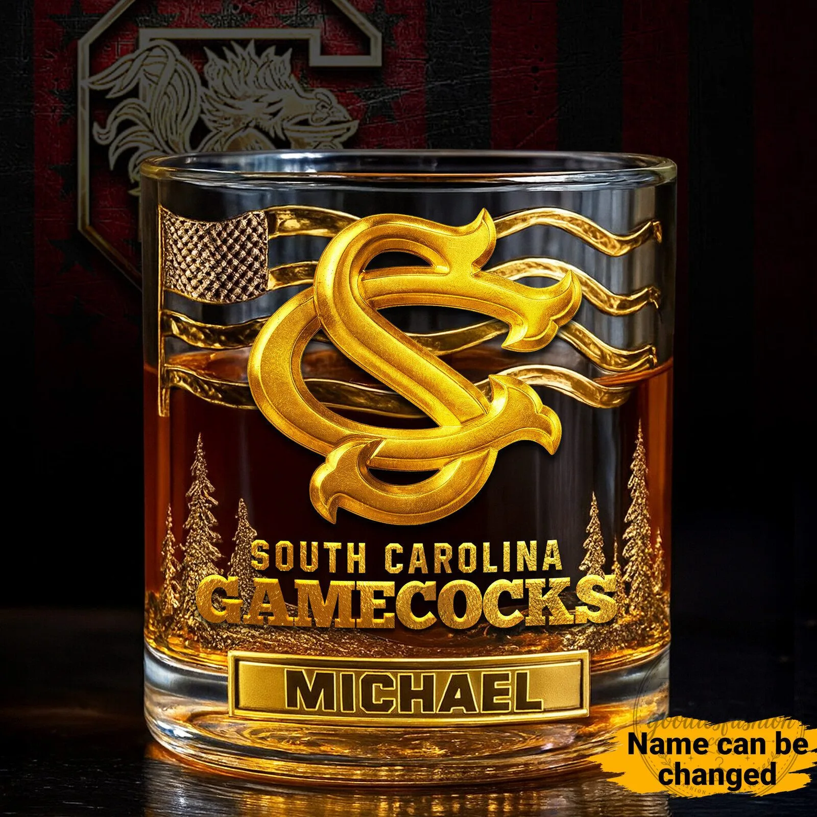 South Carolina Gamecocks Personalized Whiskey Glass 4 South Carolina Gamecocks Personalized Whiskey Glass