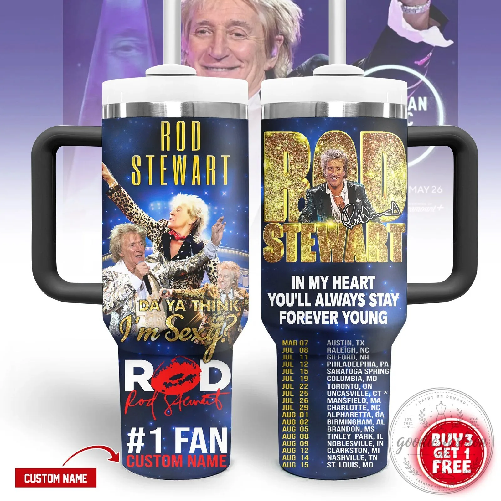 Rod Stewart Da Ya Think I'm Sexy Tour Dates Music Fan Tumbler with Handle 1 Rod Stewart Da Ya Think I'm Sexy Tour Dates Music Fan Tumbler with Handle