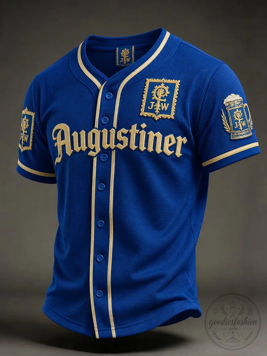 Augustiner Beer Blue and Gold Embroidered Baseball Jersey