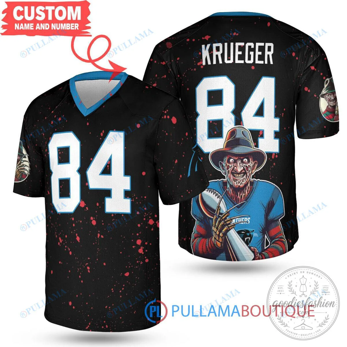 Freddy Krueger Carolina Panthers Football Jersey Halloween Nightmare on Elm Street