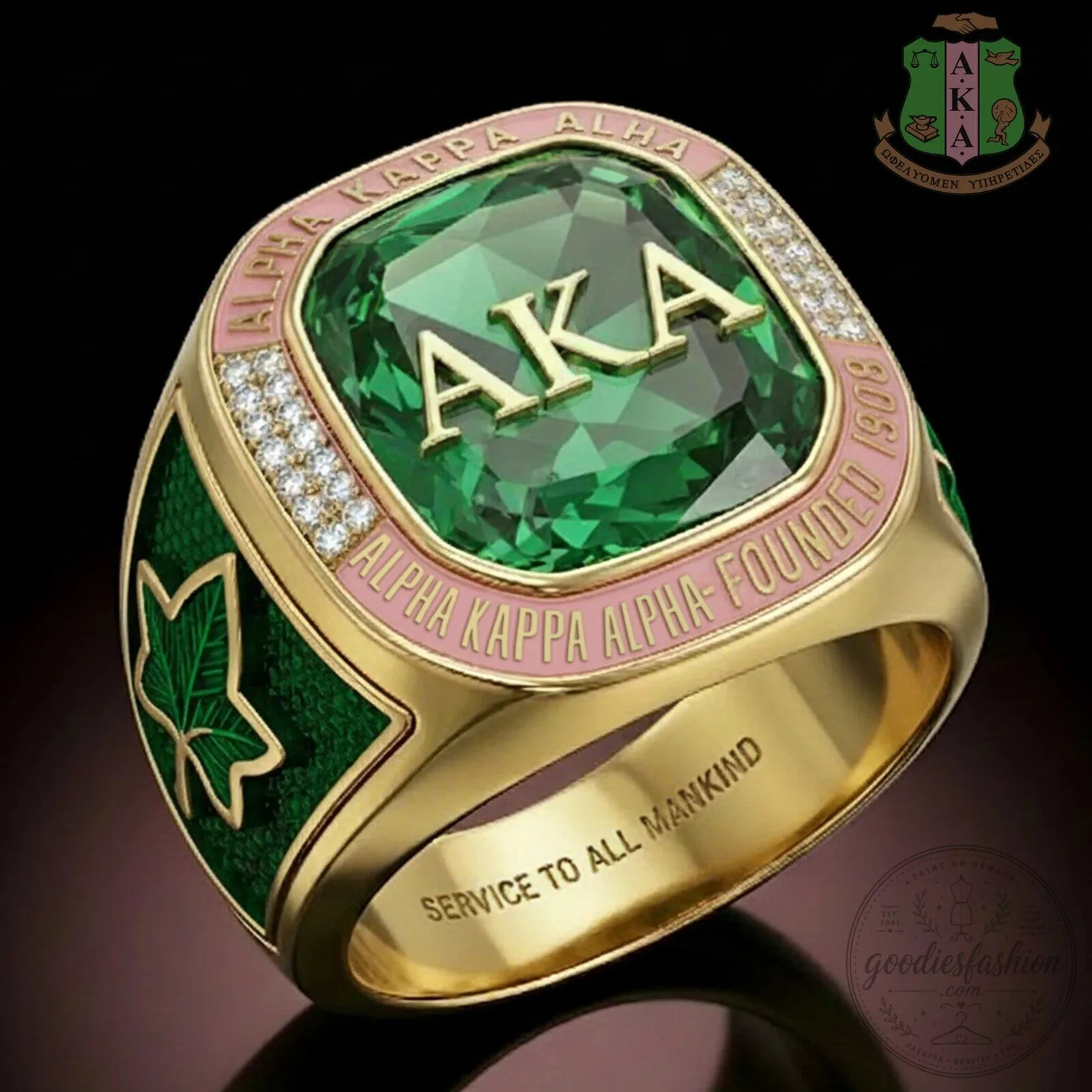 Alpha Kappa Alpha Sorority Founded 1908 Emerald Green Gold Ring 5 Alpha Kappa Alpha Sorority Founded 1908 Emerald Green Gold Ring
