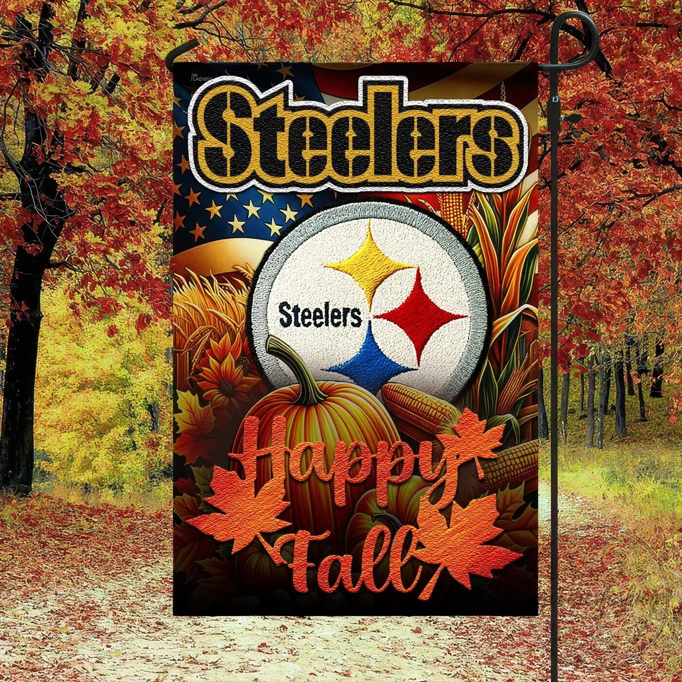 Pittsburgh Steelers Happy Fall Harvest Garden Flag