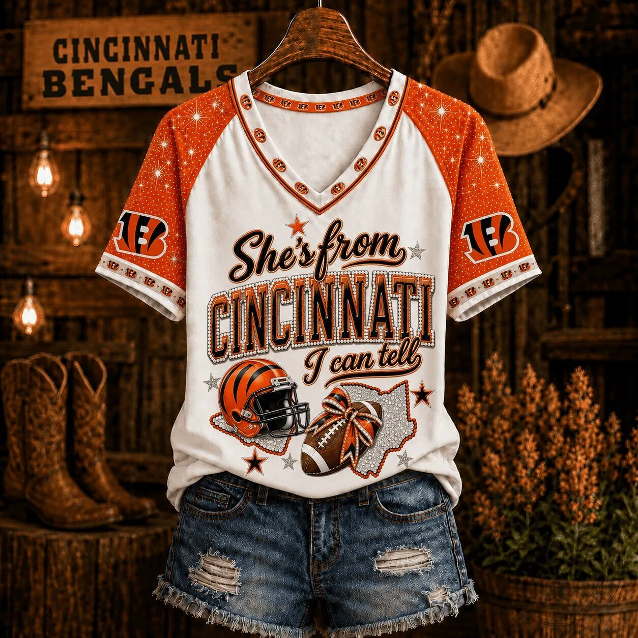 Cincinnati Bengals She's From Cincinnati I Can Tell Women's V-Neck T-Shirt