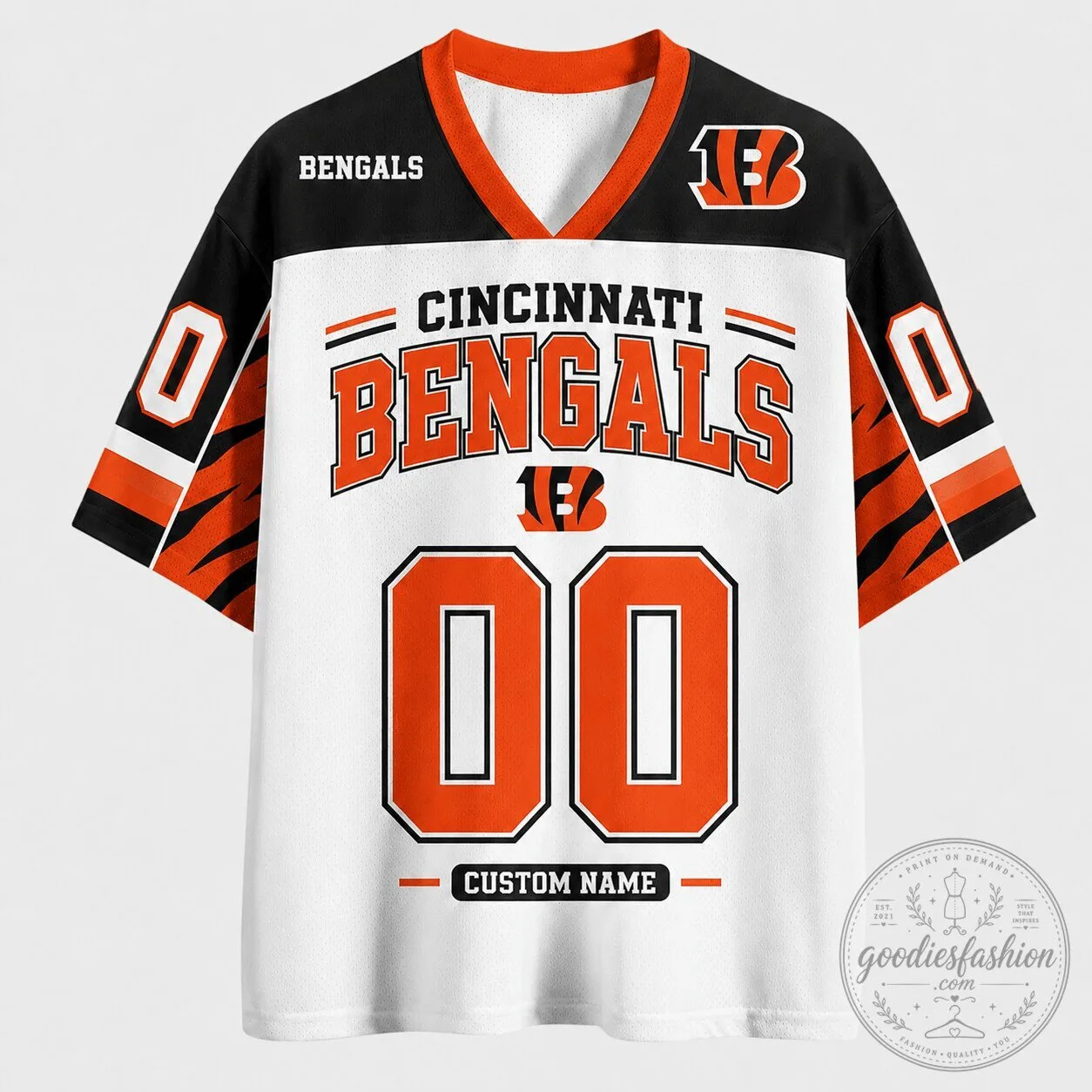 Cincinnati Bengals White and Orange Custom Name and Number Football Jersey
