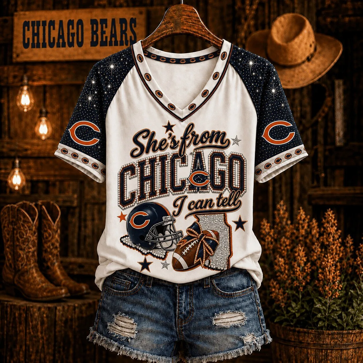 Chicago Bears She's From Chicago I Can Tell Women's V-Neck T-Shirt