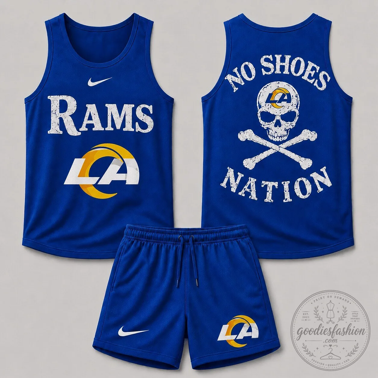 Los Angeles Rams Football Team Skull Crossbones Tank Top and Shorts Set