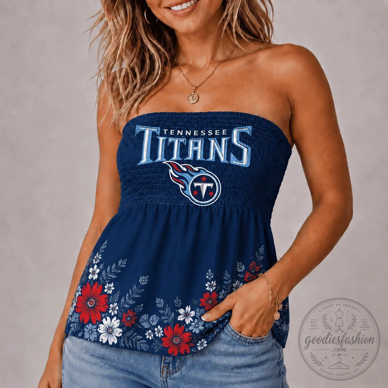 Tennessee Titans Floral Strapless Tube Top for Women, NFL Football Team Apparel