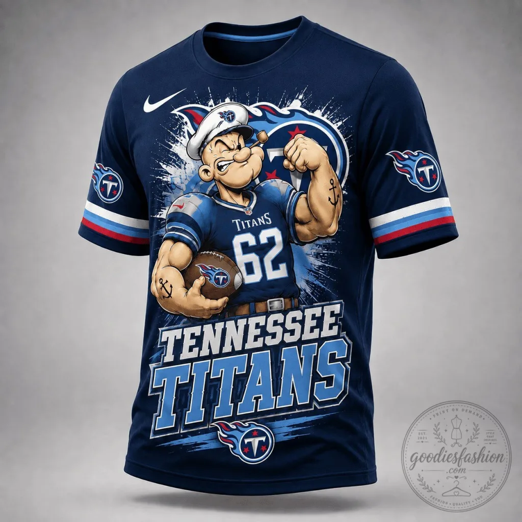 Tennessee Titans Popeye The Sailor Man Football Team Navy Blue T-Shirt Tennessee Titans Popeye The Sailor Man Football Team Navy Blue T-Shirt