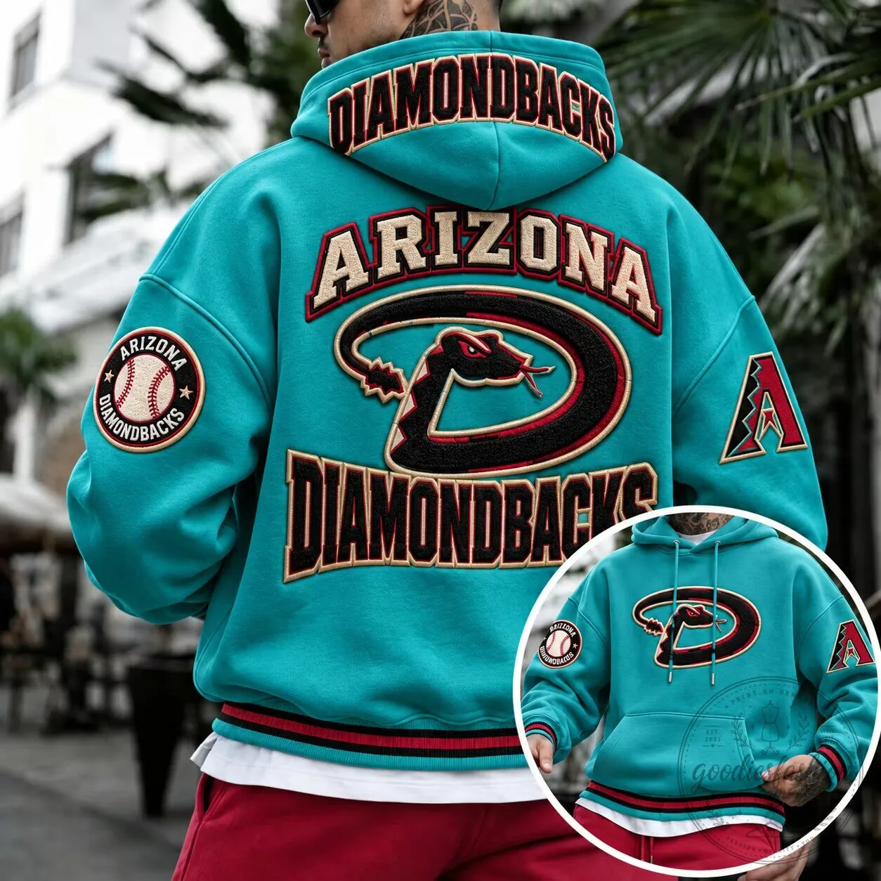 Arizona Diamondbacks Baseball Team Logo Embroidered Teal Hoodie