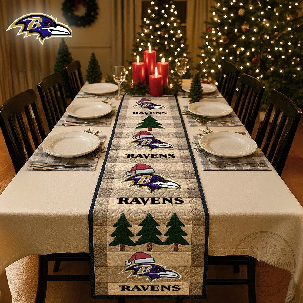 Baltimore Ravens Christmas Holiday Quilted Table Runner Decor