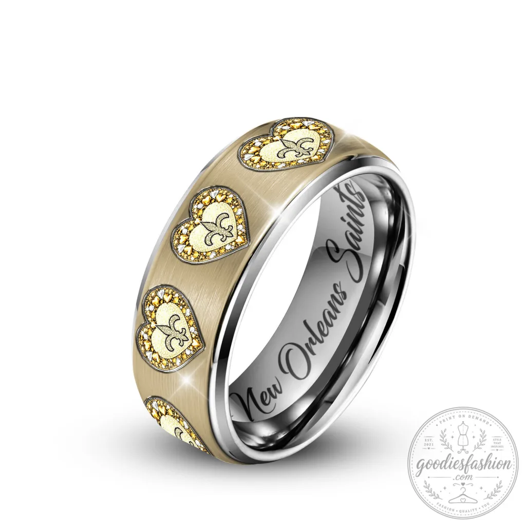 New Orleans Saints Gold Tone Fleur de Lis Heart Pattern Ring New Orleans Saints Gold Tone Fleur de Lis Heart Pattern Ring