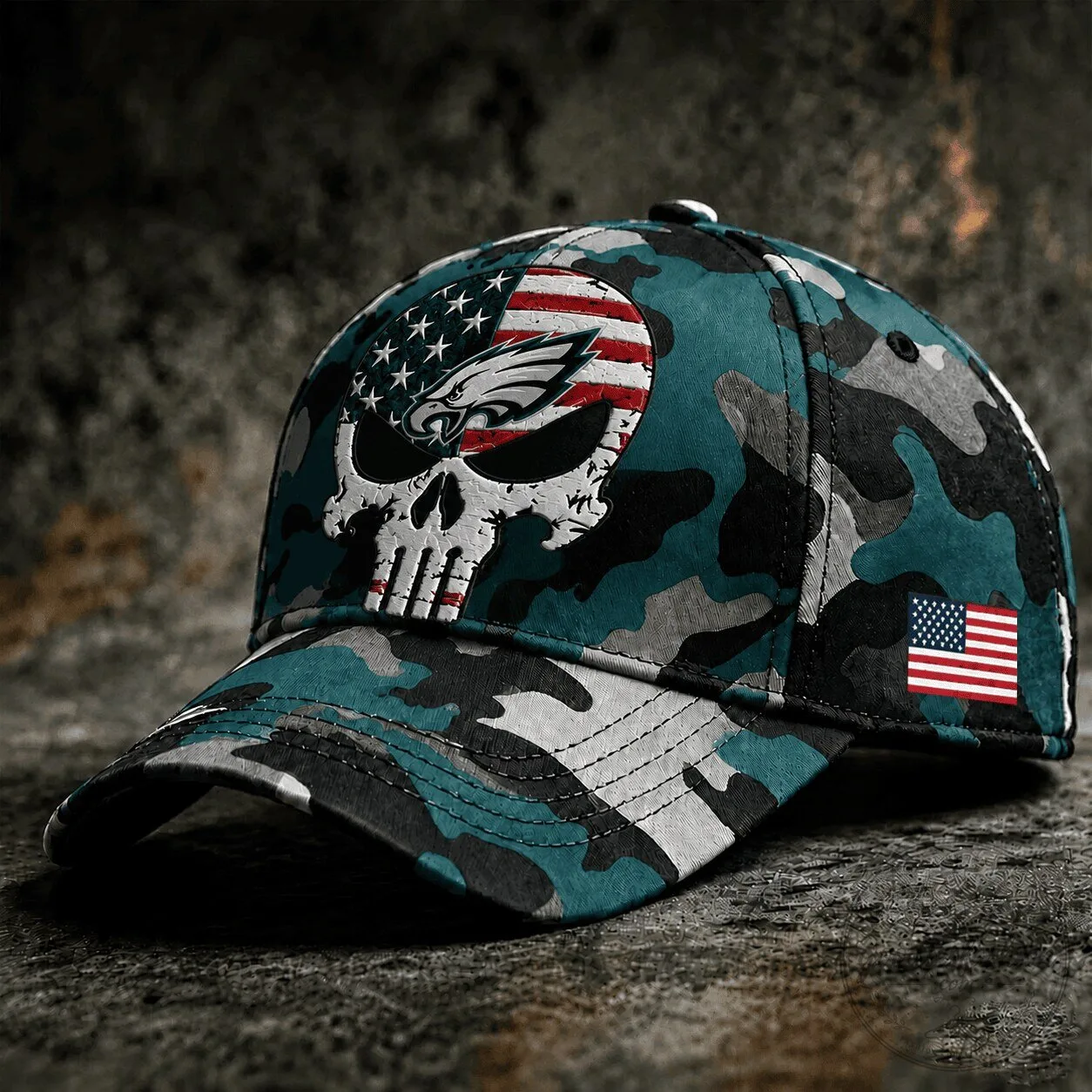 Philadelphia Eagles American Flag Skull Camouflage Baseball Cap Hat 5 Philadelphia Eagles American Flag Skull Camouflage Baseball Cap Hat