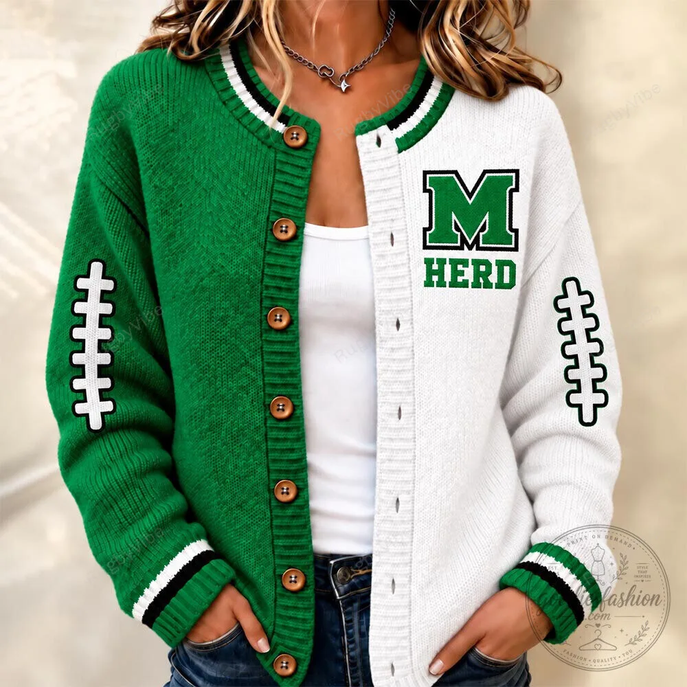 Marshall Thundering Herd Football Split Color Cardigan Sweater