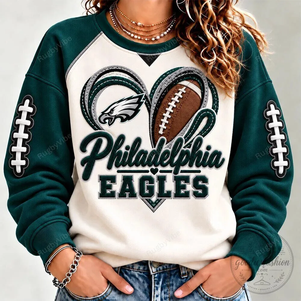 Philadelphia Eagles Football Heart Design Women's Crewneck Sweatshirt