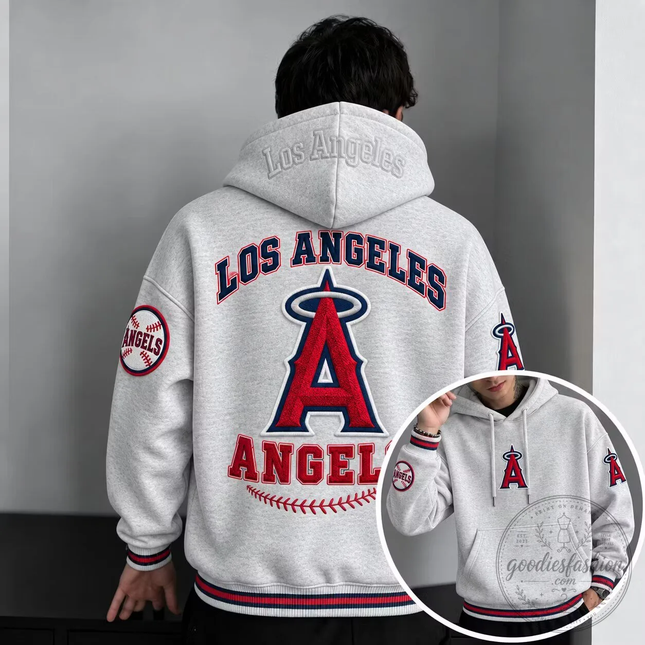 Los Angeles Angels Baseball Team Embroidered Grey Hoodie