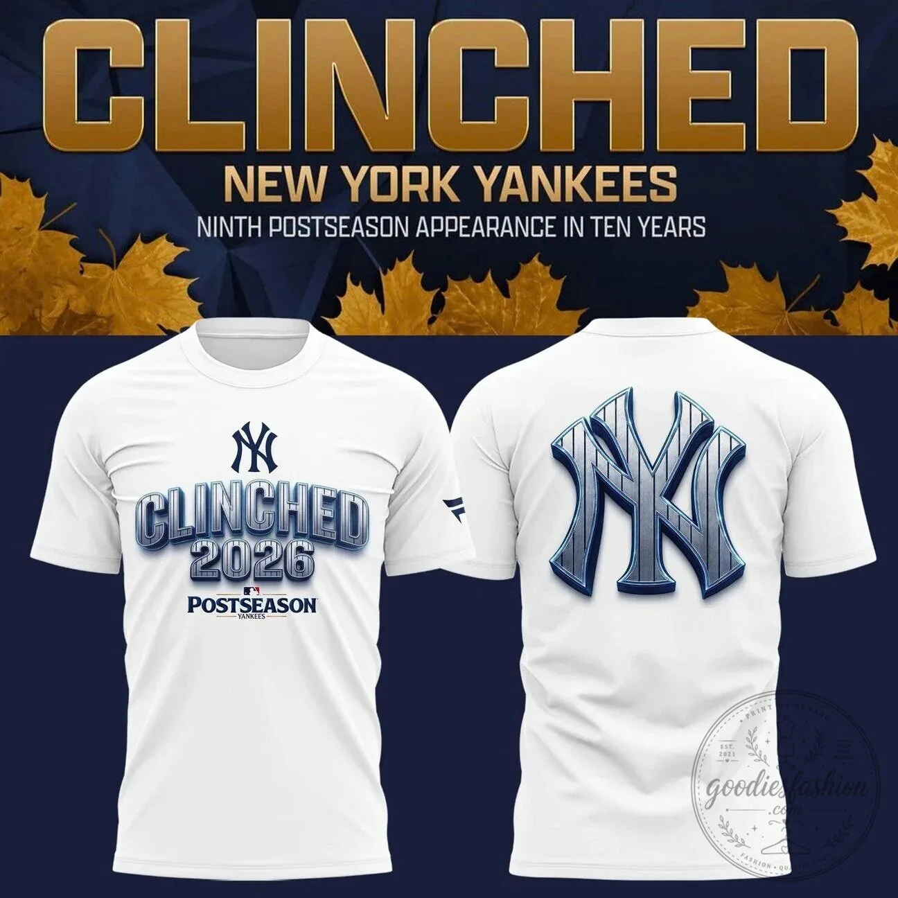 New York Yankees 2026 Postseason Clinched White Fan T-Shirt