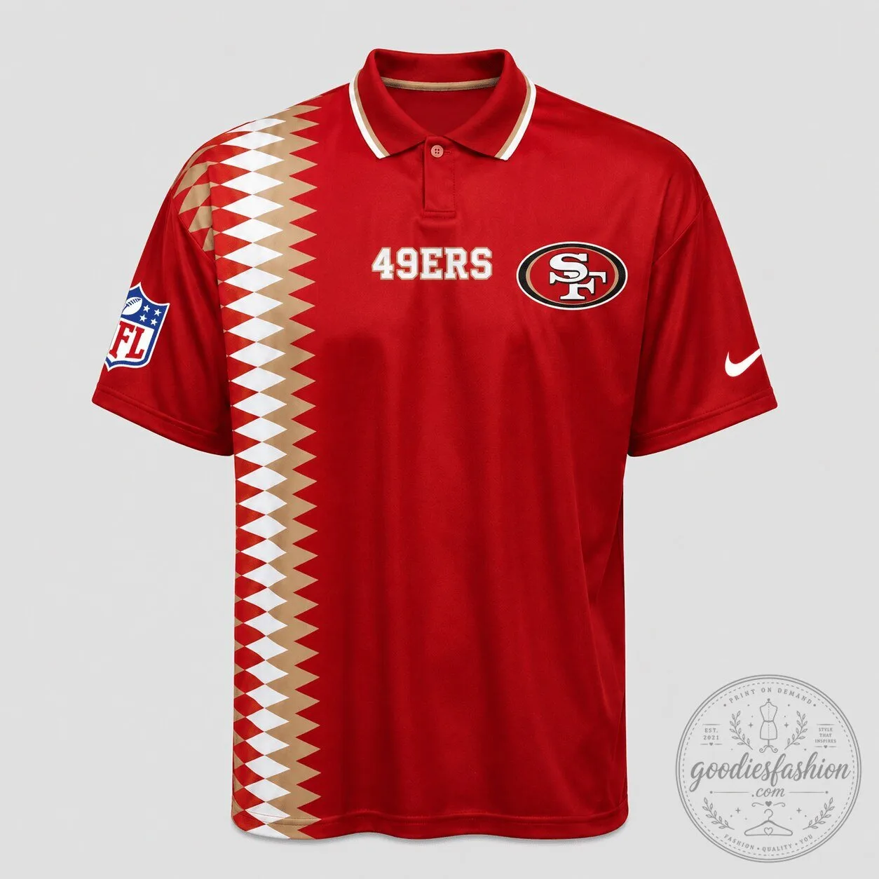 San Francisco 49ers NFL Zigzag Stripe Red and Gold Polo Shirt