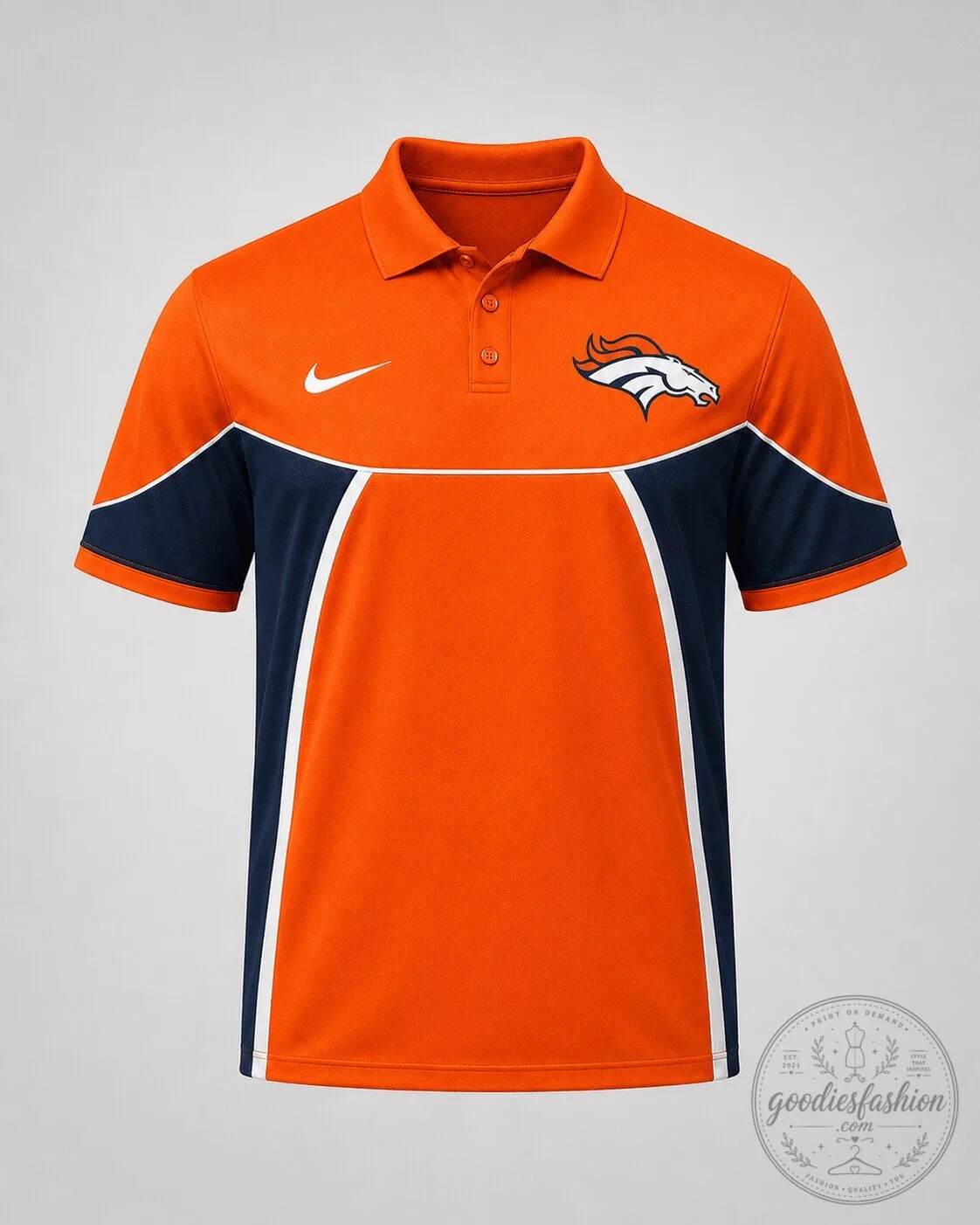 Orange and Navy Blue Polo Shirt of the Denver Broncos NFL Football Team 1 Orange and Navy Blue Polo Shirt of the Denver Broncos NFL Football Team