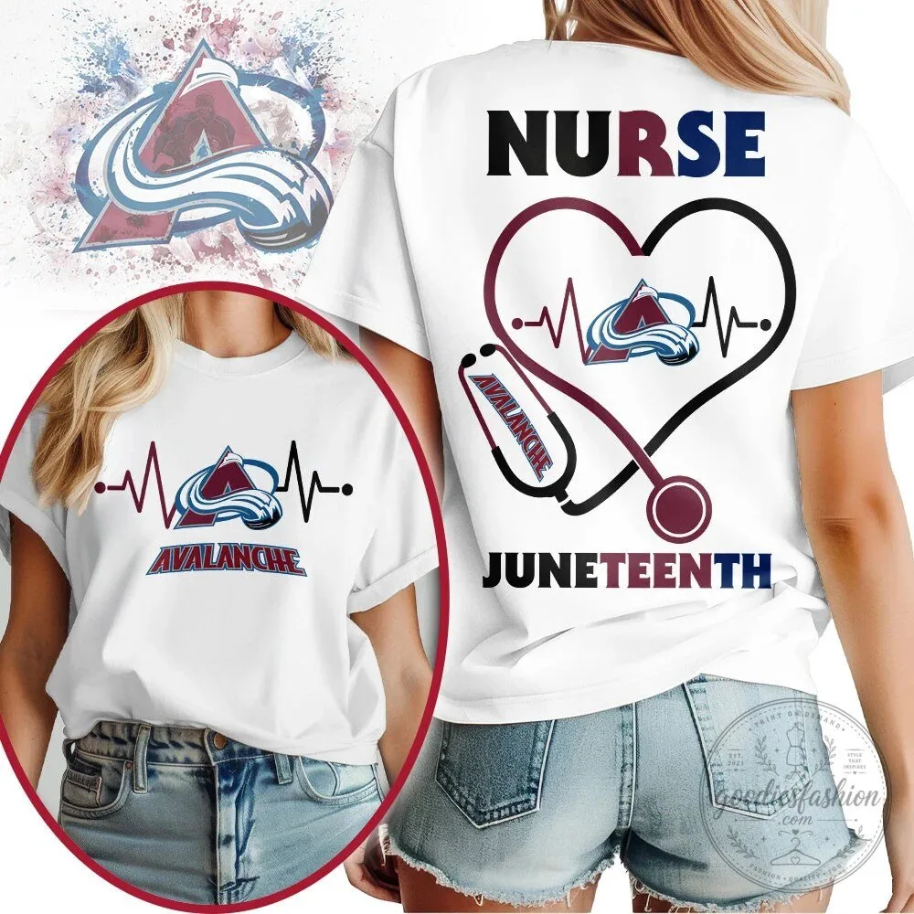 Colorado Avalanche Nurse Juneteenth Heartbeat T-Shirt