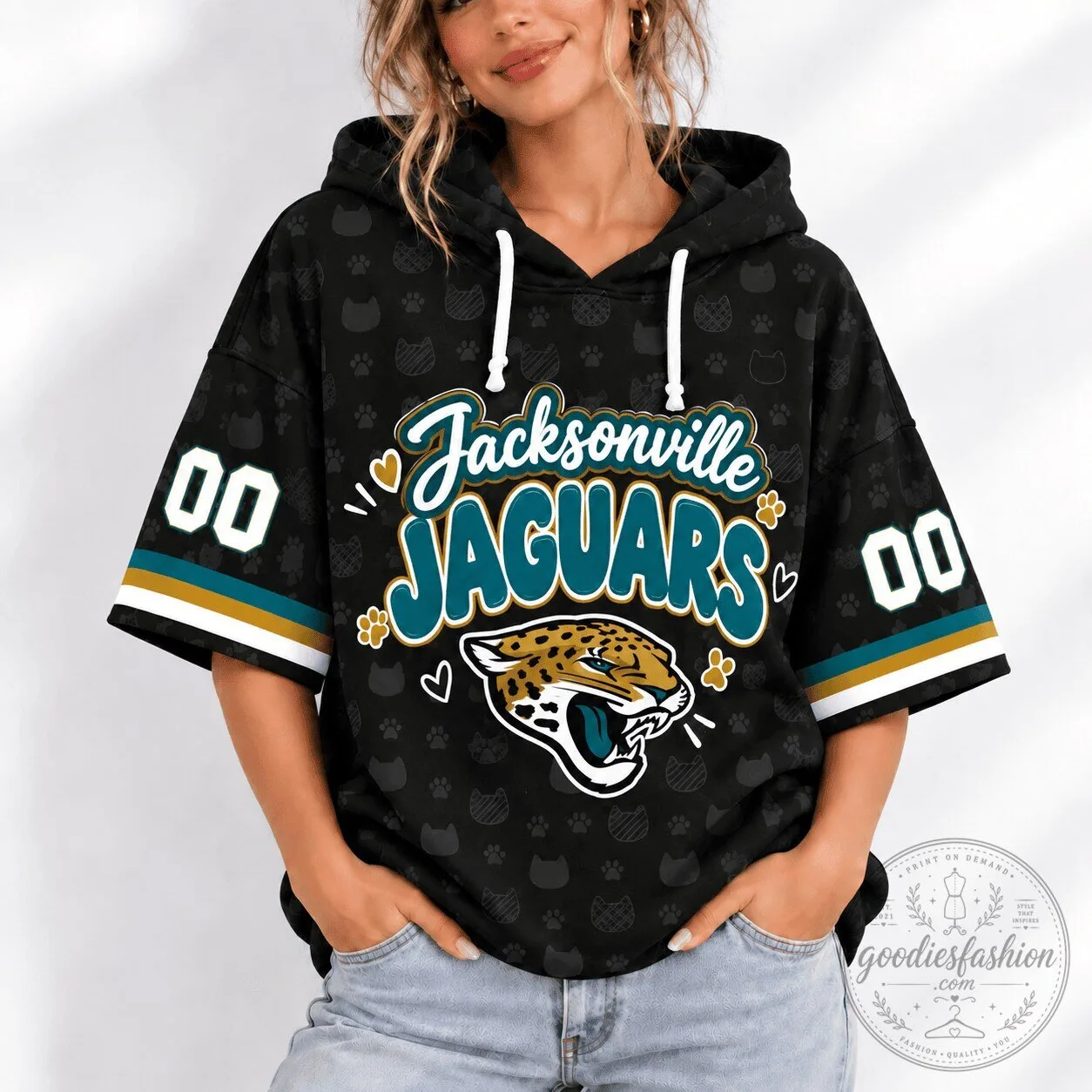 Jacksonville Jaguars Football Team Short Sleeve Hoodie for Women
