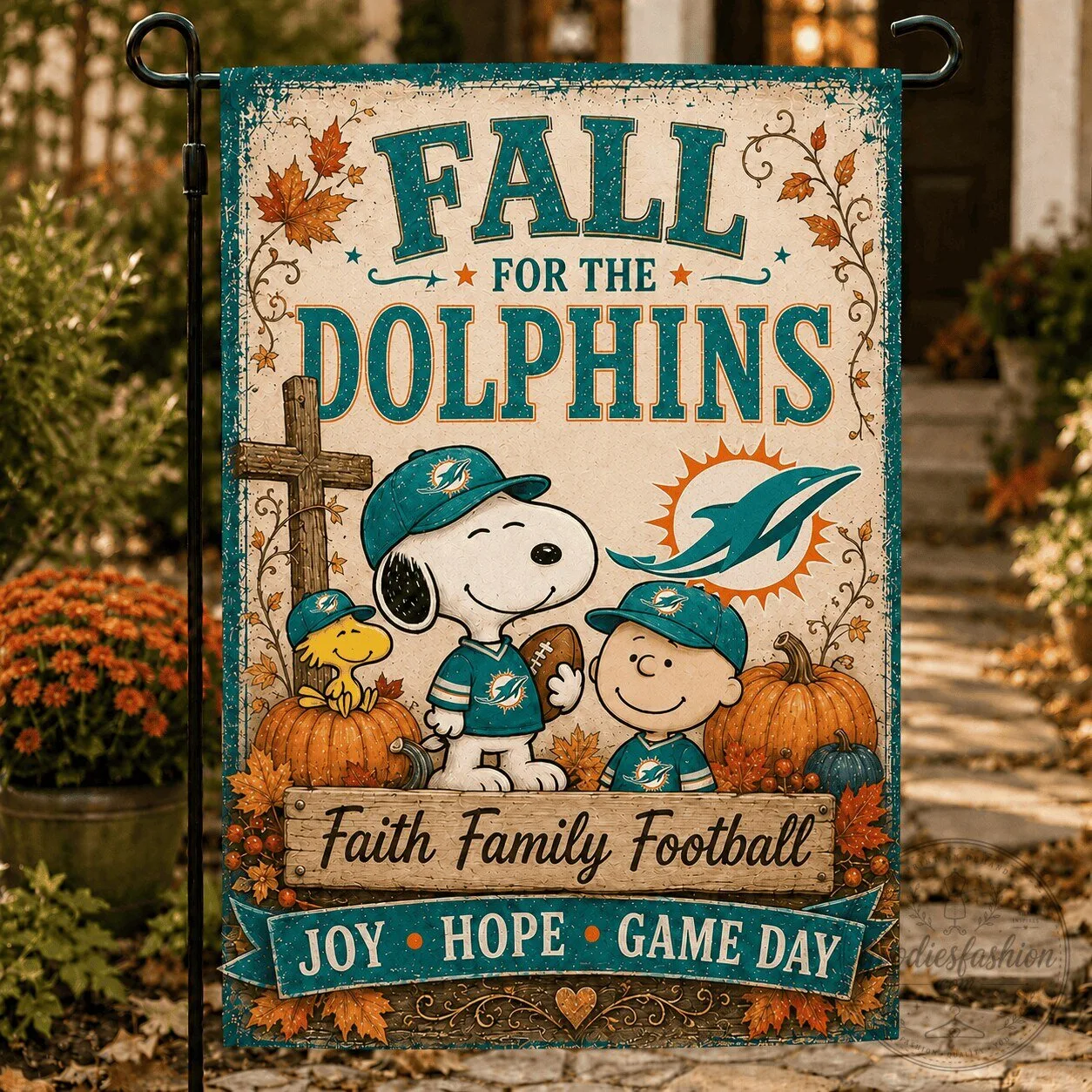 Miami Dolphins Snoopy Charlie Brown Fall Faith Family Football Garden Flag